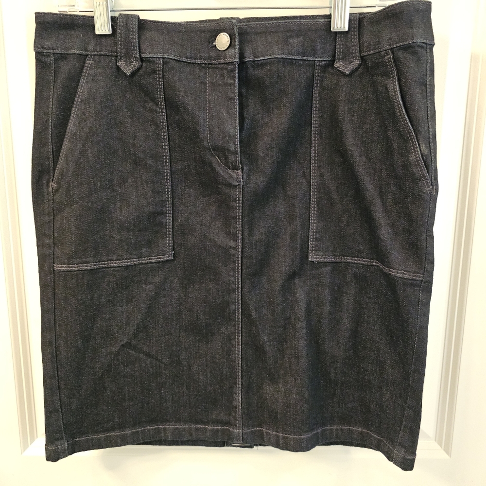 Ann Taylor Women's Black Dark Wash Denim Pencil Knee Length Jean Skirt | Size 6
